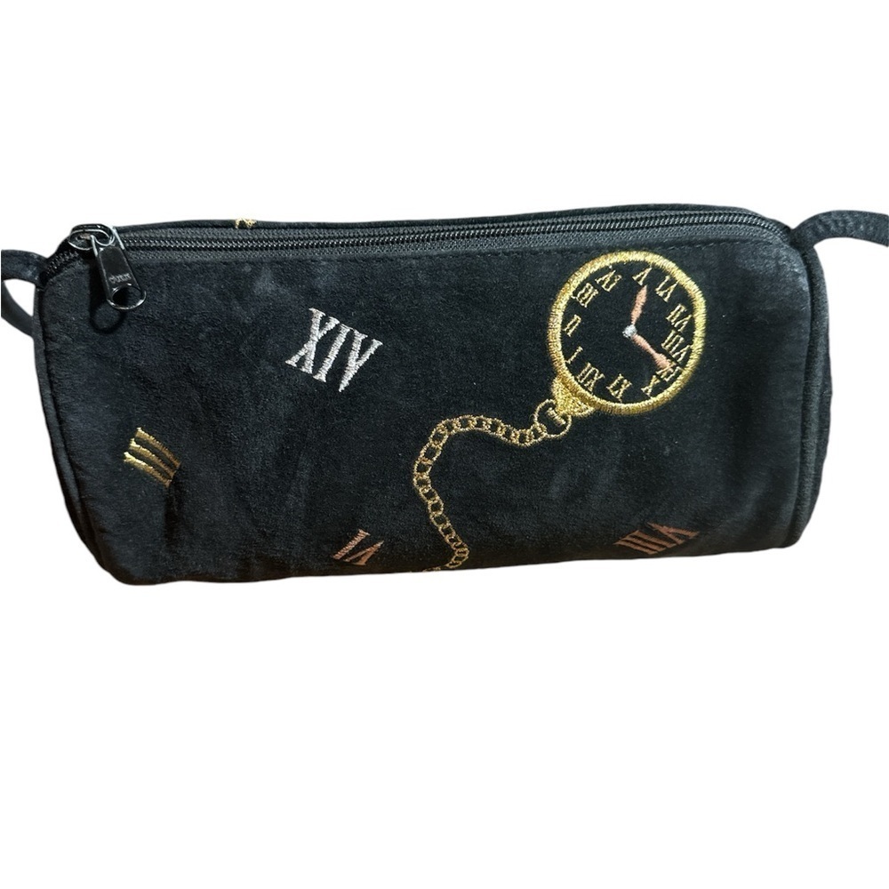 Vintage J Renee Black Suede Watch Clock Cross‎ Body Satchel Handbag Purse